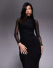 mesh twist bust detail halter maxi dress with tie back neck in black
