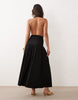 The Frolic exclusive plunge halterneck shirred detail low back thigh split maxi dress in black
