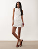 broderie mandarin collar mini dress in white