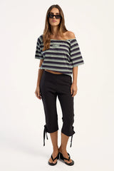 Rusty It's Not On Purpose Off Shoulder Tee Yellow/Navy Stripe
