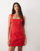 square neck bodycon mini sundress in tomato red