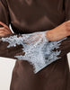 TFNC satin cowl neck contrast lace trim bell sleeve maxi dress in chocolate