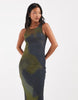 Vero Moda Petite sleeveless seam front mesh dress in brown and green swirl print