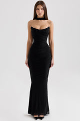 black mesh maxi skirt with fluted hem