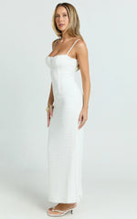 Marcelina Midi Dress - Sweetheart Neck Bodycon Dress in Off White