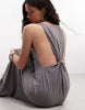 Weekday maxi dress with deep v neck and racer back metal detail in gray