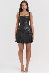 black vegan leather mini skirt
