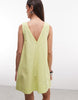 cotton linen v neck smock mini dress in lime