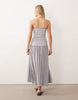 Iisla & Bird shirred strapless dropped waist beach dress in black and white stripes