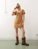 Reclaimed Vintage festival lace up faux suede mini dress in tan