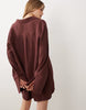 double cloth mini shirt dress with wide cuffs and oversized pockets in warm chocolate