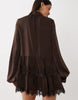 Bardot Antonia lace trim balloon sleeve button down mini dress in chocolate brown