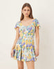 mini tea dress with godet hem in blue floral print