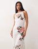 racer neck embroidered detailing crochet hem maxi dress in white