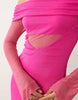 Kaiia exclusive textured mesh bardot angel sleeve sheer panel detail maxi dress in pink