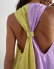 Topshop poplin halter neck deep hem trapeze mini dress in lilac and lime color block