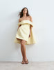 ARRANGE bardot satin mini dress with cape detail in lemon