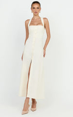 Marla Midi Dress - Square Neck Button Front Shift Dress in Cream