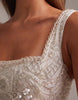ornate crystal embellished square neck mini dress in ivory