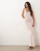 Wanderdoll Lillie knit scoop neck and back corsage tassel detailing maxi dress in baby pink