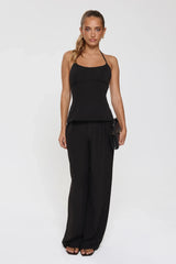 Linear Mood High Rise Straight Leg Tailored Pants Black