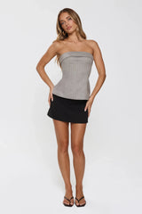 Soft Feminine Tailored Strapless Top Grey Pinstripe