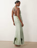 cowl neck floral placement print mesh maxi dress in teal