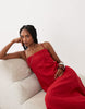 Mango 100% linen strappy maxi dress in red