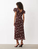 Nobody's Child Lola v neck back detail flutter sleeve midi dress in brown polka dot print