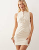 linen blend mandarin collar mini dress in ivory