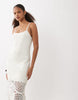 compact knit contrast crochet midi dress in white