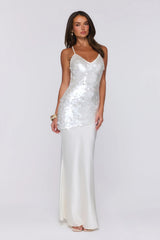 Shimmer Glow Sequin Maxi Dress Ecru White