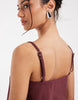 denim cami mini dress with button detail in burgundy