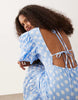Sister Jane Seaglass puff sleeve drop waist midi dress in blue polka dot