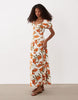 ruched front midi tea dress in floral print