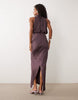 halter neck blouson satin maxi dress in chocolate brown