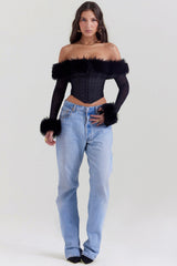 black faux fur trim corset