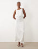 AWARE cowl neck satin maxi dress in white with light green floral