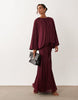 full volume cape maxi dress with godets in berry