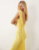 backless detail mesh maxi dress with train sash in lemon