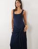 square neck with tie detail midi dress in navy