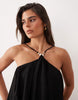 Noughts & Kisses beaded strap detail open lace up back cotton mini dress in black