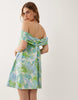 off-shoulder bandeau mini dress in green floral print