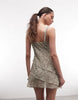 Monki asymmetric ruffle chiffon mini dress in vintage khaki floral