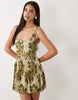 crinkle button up mini dress in print