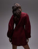 balloon sleeve structured mini skater dress in burgundy