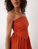bandeau ruched midi dress in rust