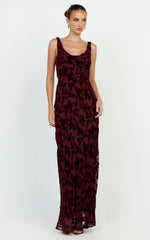 June Maxi Dress - Cowl Neck Scooped Back Slip Dress in Wine