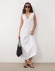 ruched bodice plunge maxi dress in white