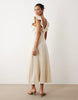 Mango linen mix midi dress with ruffle detail in cream